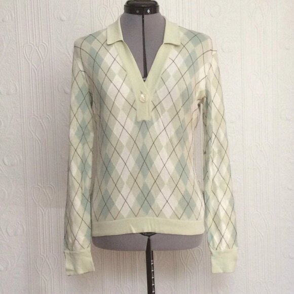 Vintage Aquascutum cotton argyle long sleeves polo long sleeve rugby shirt top - Picture 1 of 4